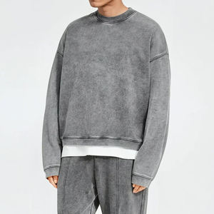 BASICS Hombres Boxy Cuello redondo lavado con ácido French Terry Pullover Transpirable Dropshoulder Cuello redondo Sudadera mezcla de algodón - Product Image 4