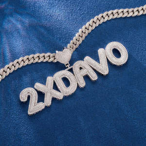 Collar con Colgante de Letra Personalizado, Chapado en Rodio, Moissanita de Corte Brillante, Plata 925, Engaste Pavé, Estilo Hiphop, Joyería Unisex con Cadena de Cuerda - Product Image 5