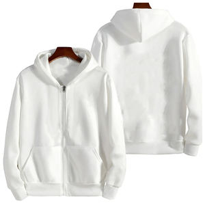 Moda de invierno Sudadera con capucha Cremallera completa Manga larga Streetwear Bordado Kanga Bolsillo Color sólido Liso teñido Pedido mínimo 2 - Product Image 1