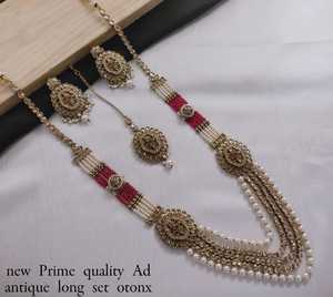 Forme ovale belle Kundan & perle travail Long collier balancent plaqué or cuivre bijoux de mariage avec Mangtika & boucle d'oreille femmes - Product Image 4