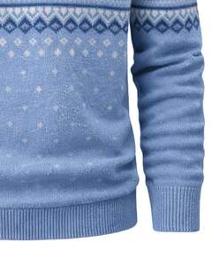 Manufacturer Customized <b>Mens</b> Sky Blue <b>Wool</b> Knit Polo <b>Sweater</b> Winter Long Sleeve Nordic Pattern Warm Button Neck Casual Pullover - Product Image 6