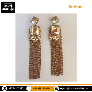 Boucles d'oreilles pendantes exclusives faites à la main, brodées à la main, avec pompons en or topaze, pour femmes, disponibles avec un design personnalisé - Product Image 2