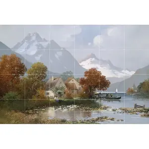 Paysage de montagne Carreau de céramique mural 25.5x17 Cuisine Salle de bain Accessoire de dosseret mural - Product Image 1