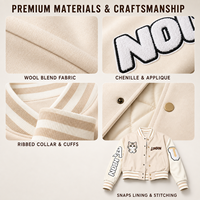Veste de baseball personnalisée pour femme, coupe courte, style universitaire, en mélange de laine, avec broderie chenille, fabrication sur mesure, marque privée