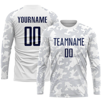 Ensemble uniforme de football blanc à manches longues pour hommes - Maillot et short à motif camouflage gris moucheté - Nom d'équipe personnalisé - Usine Sialkot