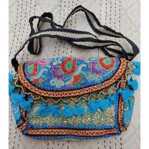 Bohemian <b>Embroidered</b> Handmade Suede <b>Clutch</b> <b>Bag</b> with Tassel Decoration and Tribal Pattern Small Size for Evening Use - Product Image 5