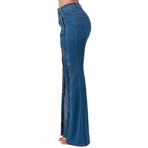 Jean évasé sexy à découpes pour femme – Nouvelle arrivée – Pantalon en denim taille haute à jambe large avec détail chaîne latérale – Style streetwear Y2K - Product Image 3