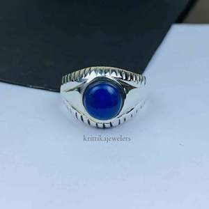 Bague pour homme en argent sterling 925, nouvelle conception classique, faite à la main, avec pierre précieuse lapis-lazuli, pour mariage, fiançailles, fête, sertie en bélière - Product Image 5