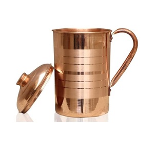 Copper <b>Jug</b> Hammered Finished With Lid for Serving Water Home Kitchen Use - Product Image 3