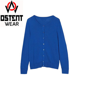 Por encargo al por mayor de alta calidad de la venta caliente de manga larga de las mujeres suéter Cardigan Color azul con cuello en V de punto de las mujeres Cardigan Top - Product Image 1