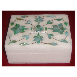 Caja de regalo de joyería de mármol blanco pulido fino hecho a mano con incrustaciones de madreperla verde Natural de última producción al mejor precio - Product Image 1