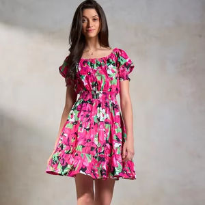 Indian Hand Block Floral Printed Cotton <b>Dress</b> Women's Stylish Casual Party Wear <b>Knee</b>-Length Summer Short <b>Dress</b> ODM Supply Sale - Product Image 1
