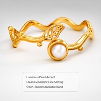 Vergoldeter Ring mit Geometrischem Liniendesign aus Edelstahl, Stapelbarer Offener Bandring für Damen, Französischer Leichter Luxus Großhandel