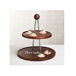 Soporte de pastel de doble nivel Servidor de chocolate de madera y hierro Servidor de dulces de la más alta calidad para fiesta de cumpleaños - Product Image 4