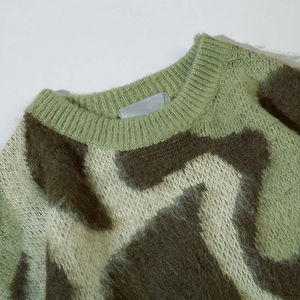 Logo personnalisé Pull pour hommes Pull en tricot jacquard surdimensionné à col ras du cou en mohair brossé Épaule tombante Tricots Pull pour hommes - Product Image 3