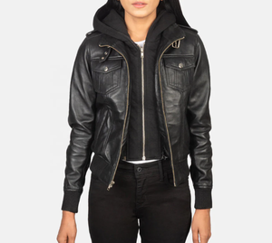 Veste en cuir véritable pour homme avec doublure en sherpa, fermeture éclair, style motard, vêtement d'automne, coupe classique, col rabattu - Product Image 4