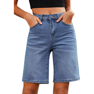 Short en jean d'été décontracté pour femmes coupe ample taille haute Jean pantalon chaud avec poches Style Vintage respirant Design vieilli - Product Image 1