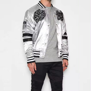 2025 vente en gros personnalisé de haute qualité hommes Satin varsity veste couleur unie collège Baseball veste pour hommes - Product Image 5