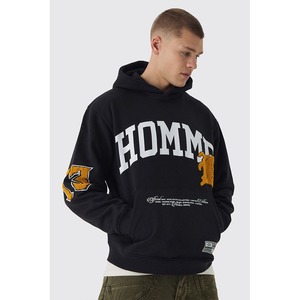 Wholesale Men's 100% Cotton <b>Oversized</b> <b>Hoodies</b> Long Sleeve Pull Fleece Tops <b>Black</b> Street Style Embossed Loose Fit 6XL Winter - Product Image 6