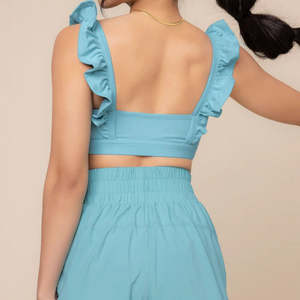 Sujetador Deportivo para Mujer con Escote Cuadrado Suave, Espalda Baja y Tirantes con Volantes, Fabricantes OEM Personalizados - Product Image 6