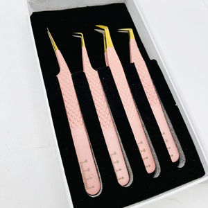 Pinzas para pestañas de acero inoxidable con etiqueta privada, punta de fibra recubierta de polvo de melocotón, Punta chapada en oro, parte inferior de escala suave sostenible - Product Image 2