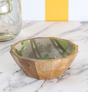 Wood Salad Bowl Enamel Printed Custom Logo Reusable Dinnerware <b>Table</b> Decorative Wood Serving Bowl Set - Product Image 1