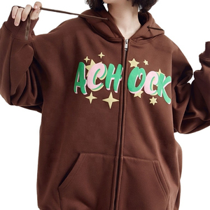 Sudadera con capucha de algodón y poliéster grueso con logotipo personalizado 3D para hombre bordado liso teñido de gran tamaño para hombre y mujer - Product Image 6