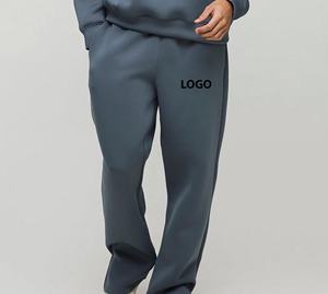 Pantalon de survêtement gris vintage en laine délavée pour homme, taille élastique, décontracté, avec poches, poids moyen, respirant, logo sur la jambe droite, style automne - Product Image 1