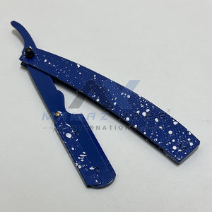 Navaja de Afeitar Recta con Bloqueo Oscilante de Acero Inoxidable Azul, Mango Plegable, para Depilación Profesional - Product Image 3