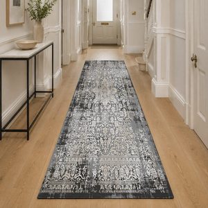 Tapis de salon LXDP-1015 gris argenté traditionnel oriental imprimé numériquement, lavable en machine, en chenille, antidérapant, vente en gros - Product Image 5