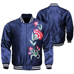 Chaquetas de hombre Chaqueta para hombre Chaqueta de bombardero de satén con bordado floral Elegante Ropa de calle de béisbol ligera Prendas de abrigo - Product Image 1