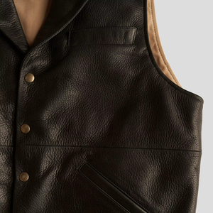 Premium Quality Genuine Leather Jacket Casual Walking <b>Wings</b> Fastening Button <b>Black</b> Vest Two Outer Pockets Breathable Short - Product Image 6