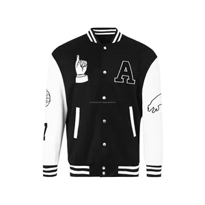 Veste universitaire personnalisée pour homme, noir et blanc, col montant, patch brodé, streetwear écologique - Product Image 1