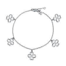 Beautiful Flower Patterned Sterling Silver Clover Charm <b>Anklet</b> Lucky Chain Jewellery for Women and Girl Wear on Special Occasion - Product Image 2