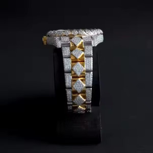 Montre mécanique de luxe Hip Hop sertie de diamants en moissanite bicolore avec cristal de verre, cadran romain élégant pour homme et femme - Product Image 4