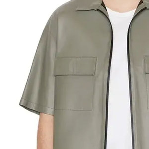 Chemises décontractées pour hommes en cuir véritable de qualité supérieure avec logo et design personnalisés avec fermeture à bouton couvert couleur et taille personnalisées - Product Image 4