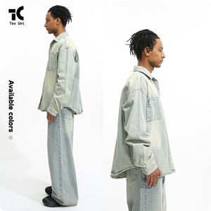 Nuevo estilo, <span class=keywords><strong>Camisa</strong></span> vaquera <span class=keywords><strong>azul</strong></span> claro lavada y pulida suelta, chaqueta, pantalones, <span class=keywords><strong>traje</strong></span> informal para hombres y mujeres, <span class=keywords><strong>traje</strong></span> vaquero Unisex - Product Image 1