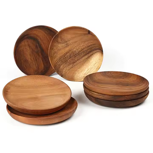 Ensembles de vaisselle incassable naturelle Plaques en bois rondes de taille personnalisée Plat de nourriture en bois pour restaurant par l'artisanat en croissant - Product Image 1