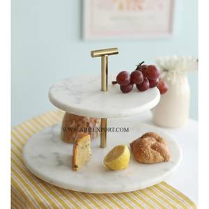 Shiny Mirror Polished Metal and <b>Marble</b> Material 2 Tier Round <b>Cake</b> <b>Stand</b> Premium Quality Large Table Ware Party and Hotel <b>Stand</b> - Product Image 4