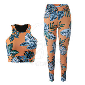 Conjuntos de gimnasio de Yoga de cintura alta reversibles para mujer 100% algodón sublimación patrón sólido logotipo de marca personalizable - Product Image 1