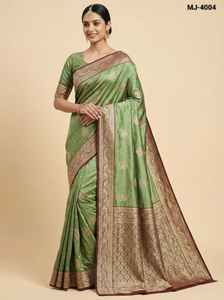 ชุดส่าหรีผ้าซาตินสวยงามสำหรับผู้หญิงรุ่นล่าสุด พร้อมเสื้อผ้าที่ทำจากผ้าเนื้อเรียบ ตกแต่งด้วยงานปักขอบด้วยด้ายซารี เหมาะสำหรับงานแต่งงาน - Product Image 3