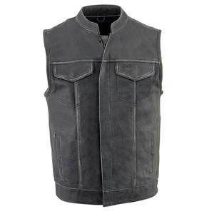 Best Quality <b>Black</b> Heavy Biker <b>Vest</b> for Motorcycles Solid Pattern Woolen Leather Outer Wear Stylish High Street Style - Product Image 5