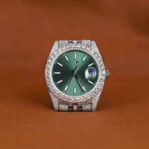 นาฬิกาข้อมือหรูหราสั่งทำพิเศษ หน้าปัดสีเขียว ประดับเพชรเลี้ยงในห้องปฏิบัติการ ดีไซน์เต็มตัว ระบบอัตโนมัติ กระจกคริสตัล คุณภาพสูง สำหรับการสวมใส่แบบคลาสสิก - Product Image 1