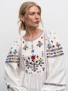 Tendance femmes élégant mode porter concepteur ukrainien Western fête porter brodé à la main manches longues décontracté longue robe - Product Image 5