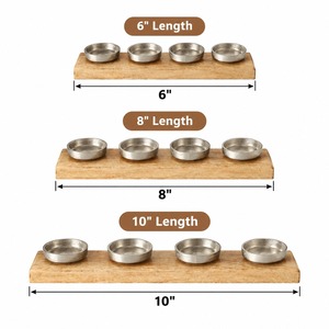 Porte-bougie en bois, plateau pour bougies chauffe-plat, coupelles en métal, lot de 4, centre de table, décoration intérieure, table à manger, rustique/moderne. - Product Image 4