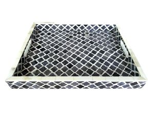 Plateau de service personnalisé en incrustation d'os gris à motif marocain Plateau élégant et unique en incrustation d'os pour le service - Product Image 2