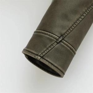 Veste de motard rétro vintage pour femme, en simili cuir PU ample avec fermeture éclair, vêtements de rue, hauts avec ceinture en cuir véritable - Product Image 5