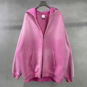 Alta calidad 360gsm algodón personalizado peso pesado pulóver Sudadera con capucha Unisex desgastado polar con doble cremallera largo cálido para invierno - Product Image 3