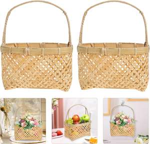 Cesta de bambú portátil hecha a mano de las mejores compras-Mini contenedores de almacenamiento para frutas y verduras, cesta pequeña con asa - Product Image 3