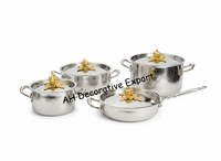 Ensemble de casseroles et poêles élégantes en acier inoxydable au design martelé, casserole avec couvercle en forme de papillon doré, ustensiles de cuisine, sans danger pour les aliments
